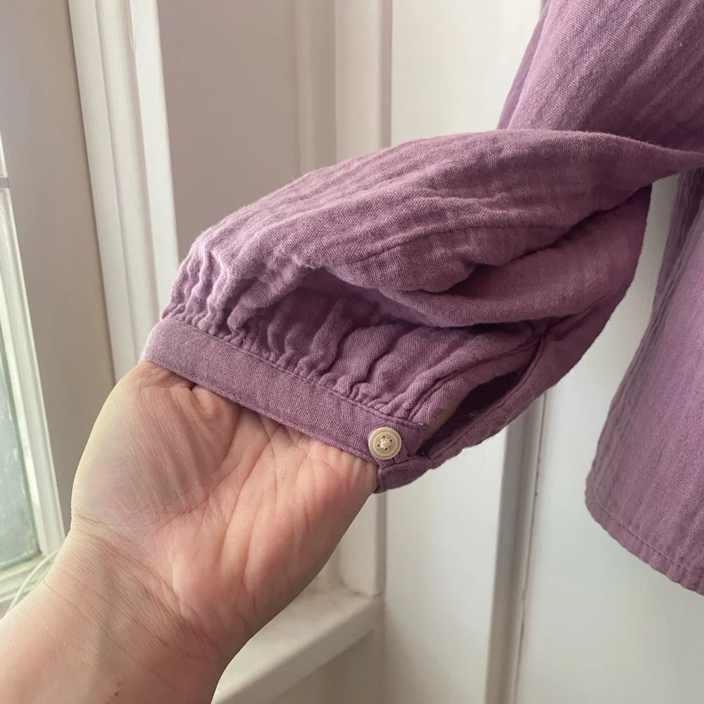 Gap dusty lilac purple cotton gauze babydoll top blouse XL - Picture 3 of 5